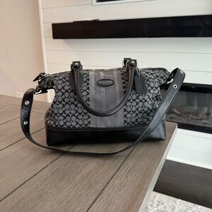 Coach Gray and Black Signature Canvas Shoulder Bag